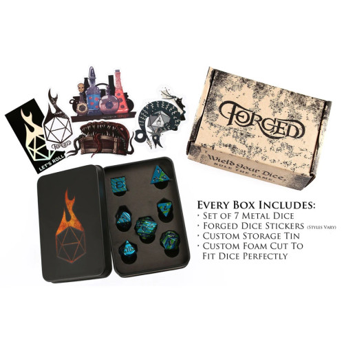 Aqua Lore, Metal Dice Set -tin with foam insert and stickers