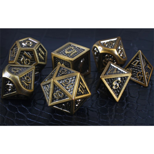 Golden Serpent, Metal Dice Set- gold numbers and edges with golden scales on the flat sides