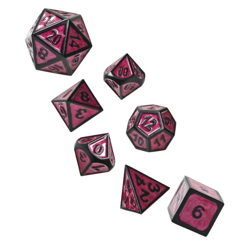 Hellfire, Metal Dice Set black edges and numbers, pink flat sides