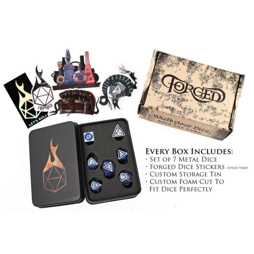 Azure Enchantment, Metal Dice Set including stickers, foam cut to fit dice perfectly. 
