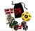 Zombie Dice Horde Edition game components, including a pull string bag, dice, game play card, 