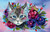 Cateye 200pc—Puzzle Moment depicting a grey cat face surrounded by flowers