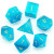 Cats Eye Blue Dice Set with Gold from above