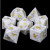 Howlite Stone Dice Set with Gold on black