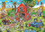 Farmyard Folly puzzle image featuring a chaotic and comical scene where many cartoon farmyard animals are acting like humans in various ways