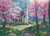 Cherry Blossom Chapel blue and white church in an idyllic clearing among cherry blossom trees puzzle image