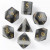 Set of seven Frosted Black & White Cat's Eyed gemstone dice, from above