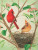 Northern Cardinals puzzle image, featuring an illustration of a mating pair of cardinals at their nest