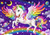 Pegasus puzzle image, featuring a colorful pegasus among clouds and a rainbow