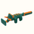 Side view of an orange and green dino pusher