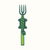Top view of a lime green and dark green dino fork