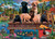 Pups and Ducks puzzle image, depicting puppies on a pier watching ducks in the water