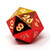 Close up of D20, Shifting metallic red and yellow