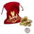 Custom Flamecraft metal coins with red embroidered drawstring bag