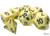 Set of pastel yellow dice with black numerals