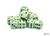 Six-sided pastel green dice with black pips