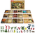 All the game components  fanned out cards, miniatures, and the quest book 