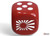 Close up of one dice, red dice with white flag and pips