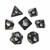 Sparkly black dice with silver numbers/cats