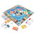 The thematic game board featuring traditional monopoly components, money, places, and character tokens 