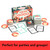Game box surround by game components, thumbs up circle cards 
