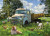 Puzzle image, a sheepdog lies in the grass near sheep, chickens and an old pickup truck