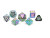 Set of 7 colorfully scorched metal dice