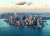 New York city sky line view surrounded by water