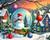 a snowman in a snow globe in a snowy village