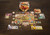 game pieces spread out with game components pieces and cards and game tokens