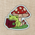 Sticker image, a frog reading under a red mushroom cap