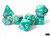 Marbled teal pattern dice set with white numerals