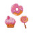 Diamond art stickers depicting a cupcake, lollipop and donut