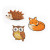 Completed diamond art stickers depicting a fox, hedgehog and owl