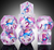 Set of light pink transparent dice with liquid cores and blue dragons inside