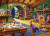 A cozy cottage interior with an owl on the back of a chair