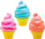 An assortment of three Nice Cream Cones in assorted colors.  There is an orange, a pink, and a blue.