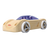 Close up of Automoblox C16 Sidewinder, wooden with white wheels and blue top 