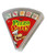 Pizza Party dice game front of product featuring a pizza slice shaped plastic holding the game and dice 