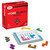 Word Search Brain Fitness front of game box, red with game board in front, bright colored see through pieces over a letter grid