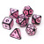 Dreamscape Aphrodite, Metal Dice Set light pink dice with black numbers and boarder