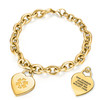 Gold Tone Heart Charm Curb Chain Medical ID Bracelet, Adjustable
