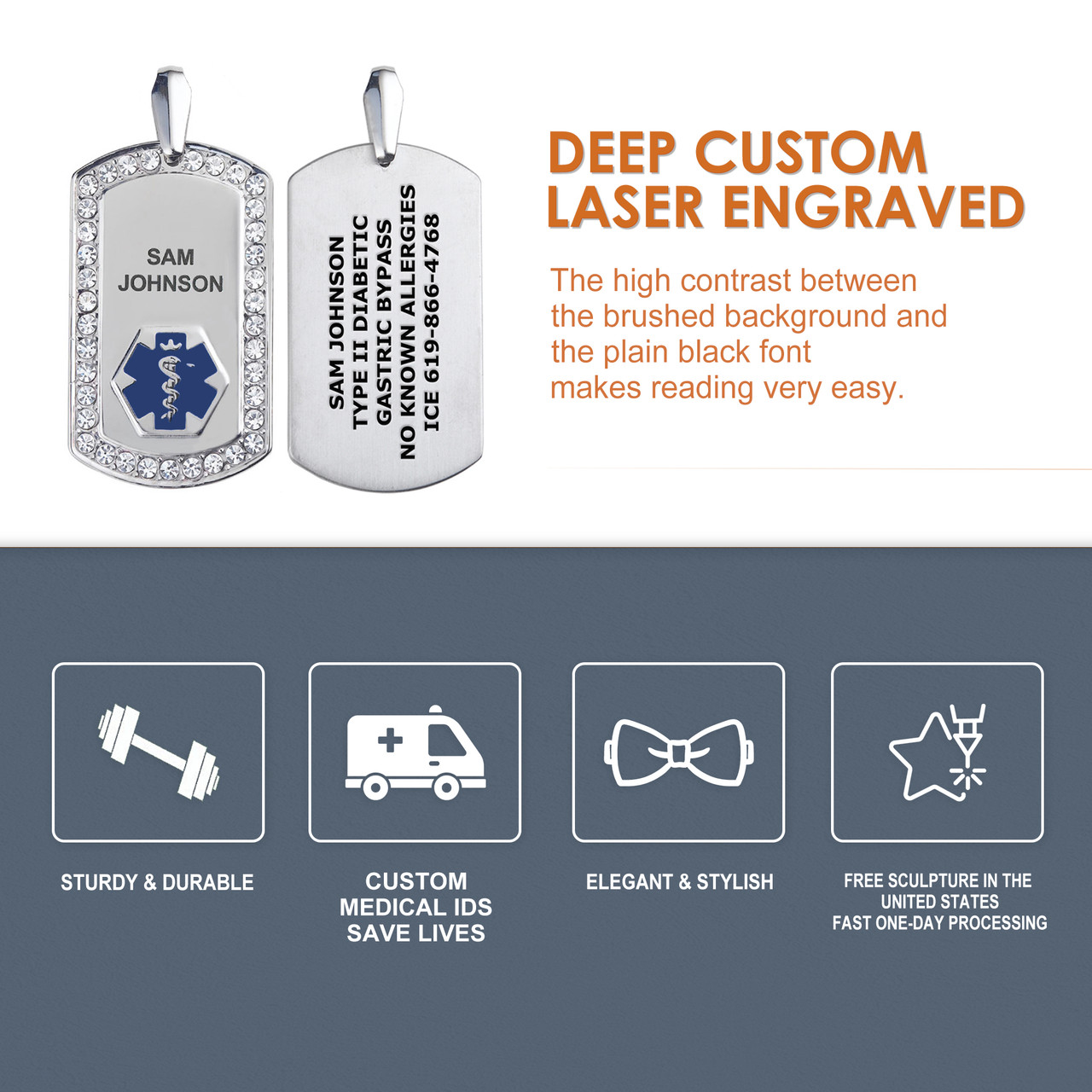 Medical ID - Supreme Pure Titanium Dog Tag Medical ID Necklace