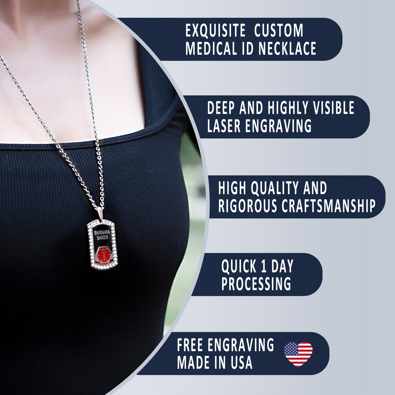 Medical ID - Supreme Pure Titanium Dog Tag Medical ID Necklace