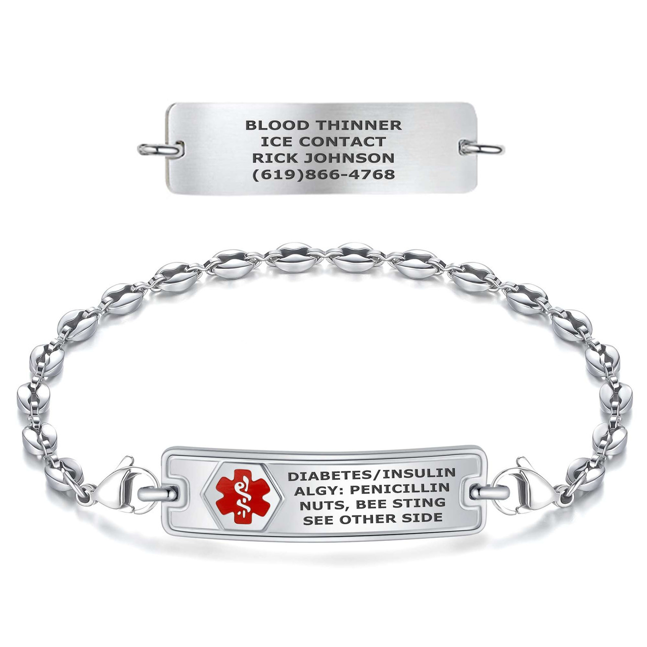 Medical ID - Rect Classic Anchor Link Medical ID Bracelet