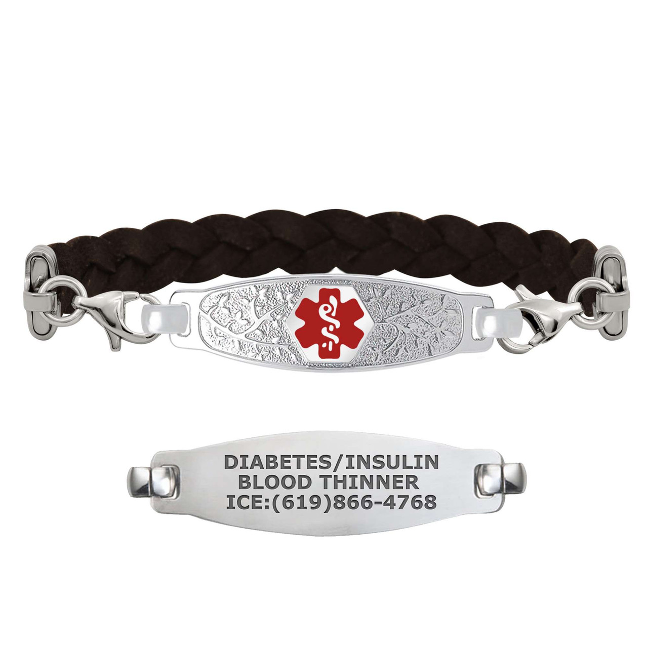 Medical ID - Elegant Olive Brown Twisted Leather Medical ID Bracelet