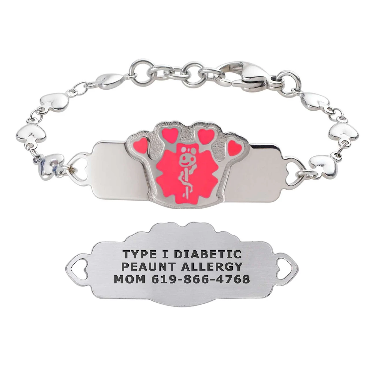 Princess heart medical ID bracelet for girls