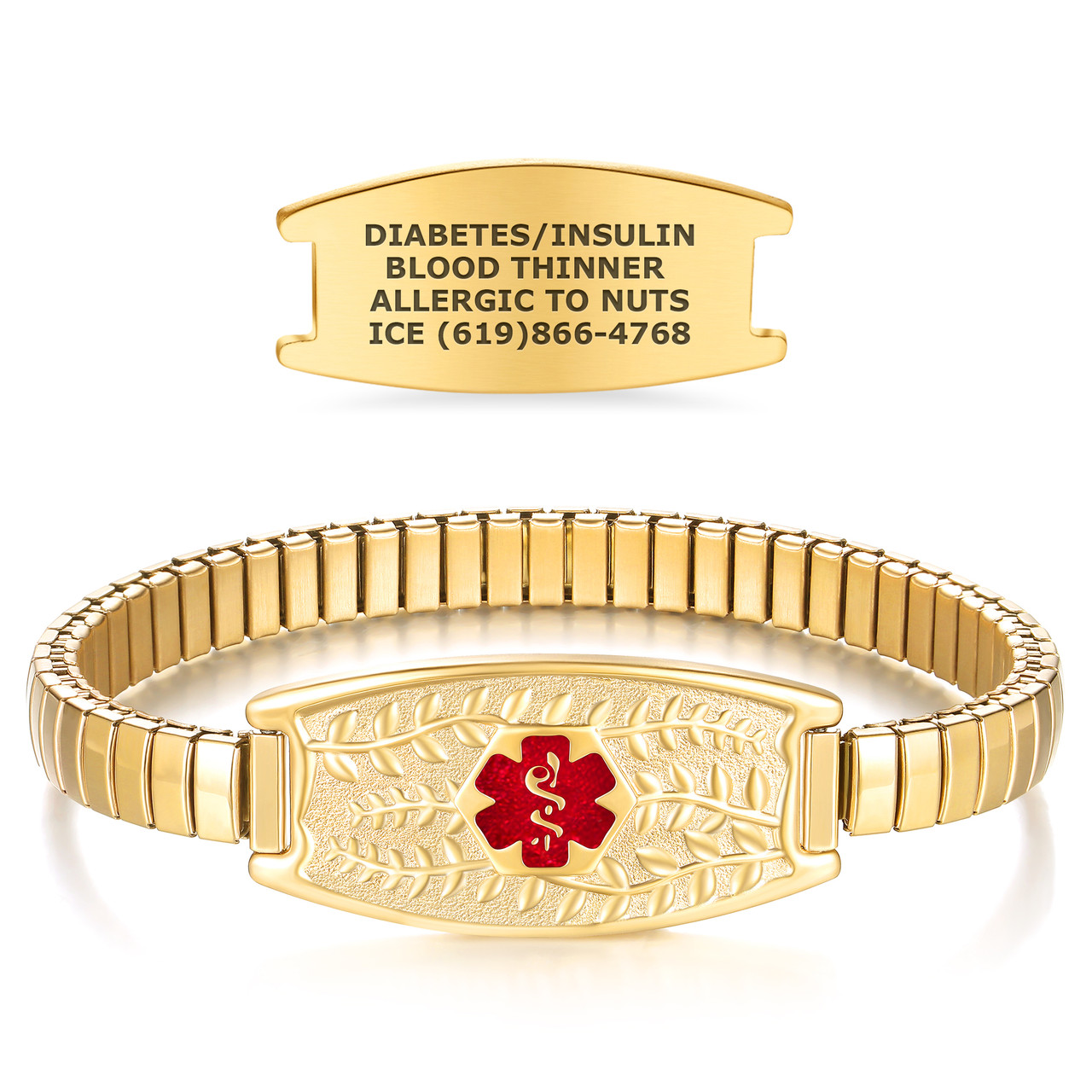 Gold Olive stretch medical alert bracelet