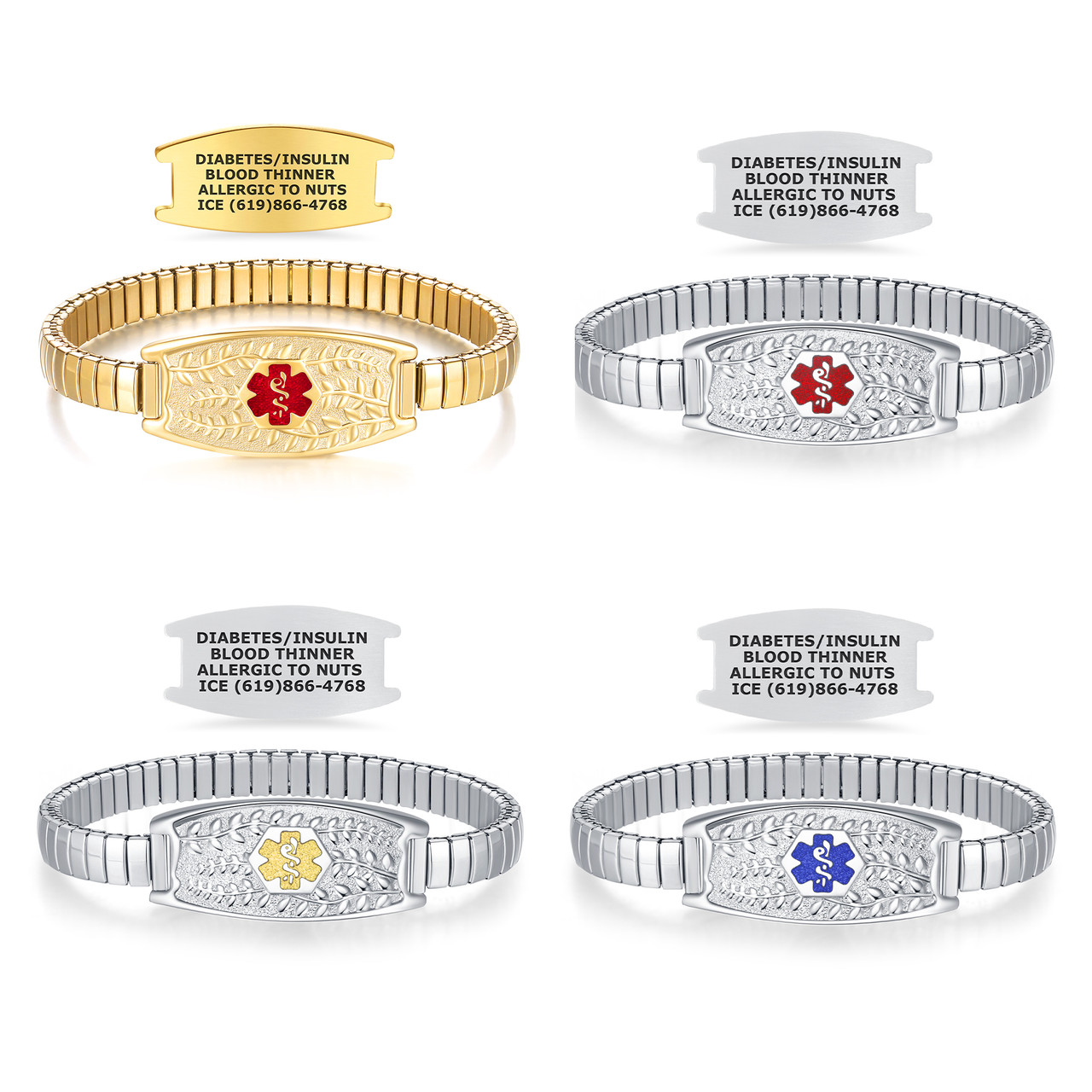 Medical ID - Olive Stretch Slip-On Medical Alert ID Bracelet