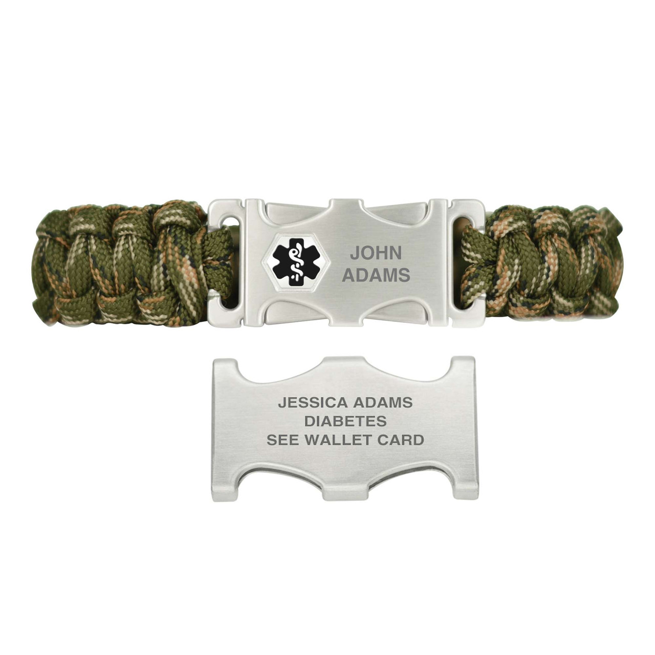Medical ID Dual Release Red/Camo Green Paracord Medical ID Bracelet